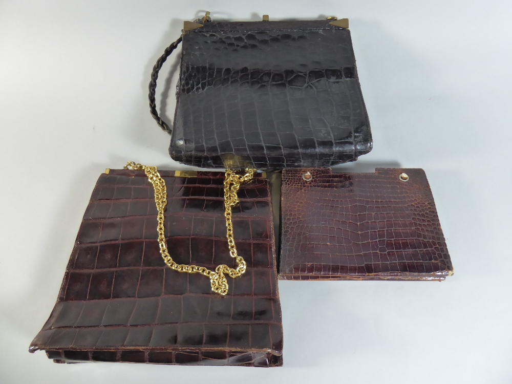 A Collection of Three Vintage Crocodile Skin Handbags.