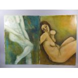 A Pair of Late 20th Century Oil Paintings on Canvas of Female Nudes.