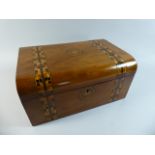 A Late 19th Century Cushion Top Ladies Walnut Work Box with Inlaid Banding and Hexagonal