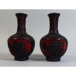 A Pair of 20th Century Oriental Cinnabar Lacquer Vases.
