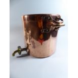 A Victorian Copper Cylindrical Cistern with Lid and Brass Tap, 31cms diam,