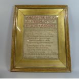 A Framed Sampler, 'Ann Medcalf Faulkners Work 1840' with Poem, Reflection at Sea by Thomas Moore.