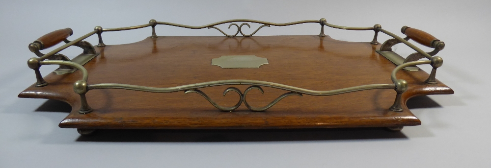 An Edwardian Two Handled Oak and Silver Plated Drinks Tray. - Image 2 of 2