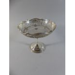 A Pretty Silver Tazza on Turned Feet with Pierced Body, 16cm Diameter and 14cms High.