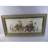 A Large 20th Century Indian Framed Painting on Silk Depicting Two Young Princes on Elephants with