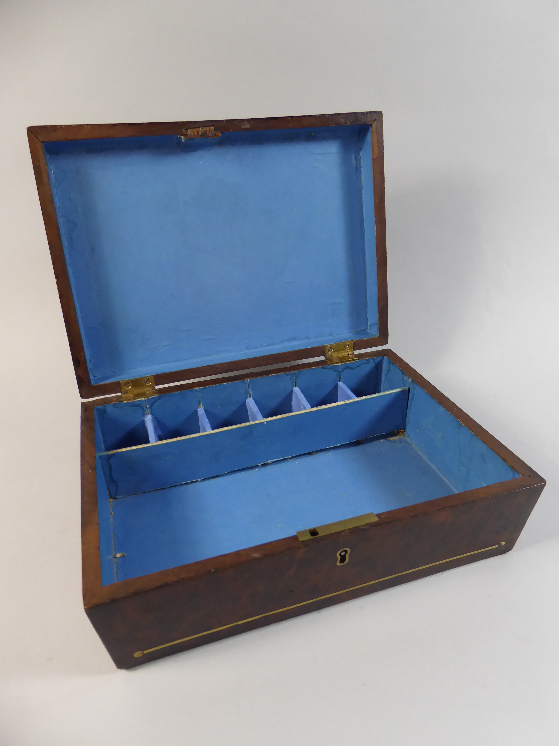 A Brass Inlaid Yew Wood Box with Fitted Interior. - Image 2 of 2