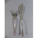 A Nice Pair of Silver Fish Servers. Scrolled Decoration to Handles.