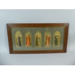 An Oak Framed Religious Print of Five Angels Playing Musical Instruments.