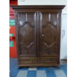 A Period French Oak Armoire with Two Dummy Doors to Base and Moulded Panelled Doors to Hanging