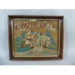 A 19th Century Needle Point Tapestry Depicting a House 'God Bless Our House' 50x40cm