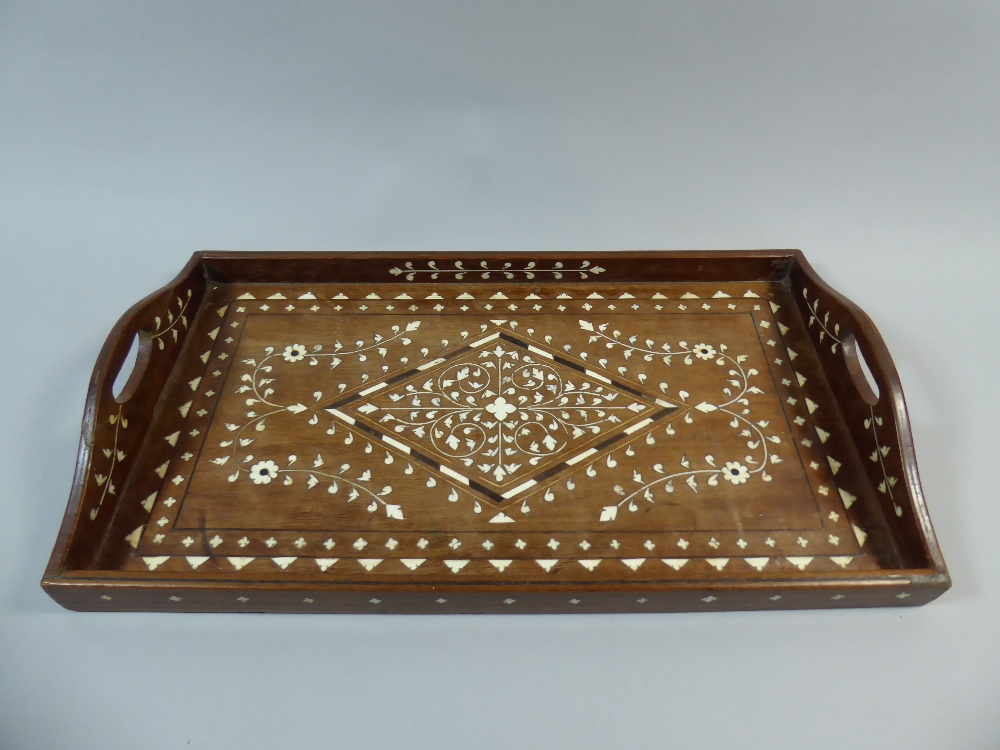 A Two Handled Anglo Indian Inlaid Drinks Tray with Raised Gallery. 44.