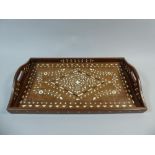 A Two Handled Anglo Indian Inlaid Drinks Tray with Raised Gallery. 44.