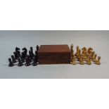 A Walnut and Mahogany Box Containing Chess Set