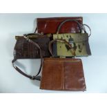 A Collection of Four Vintage Handbags to Include Cow Hide, Snake and Crocodile examples.