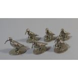 A Late 20th Century Set of Six Silver Plated Place Name holders Modelled as Curlews on Naturalistic
