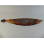 A Hand Painted Aboriginal Hermannsburg School Painted Woomera Throwing Stick with Painted Landscape