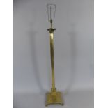 A Nice Quality Brass Ribbed Column Standard Lamp on Square Plinth Base with Four Claw Feet and