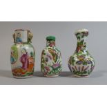 A Collection of Three Oriental Cantonese Bottles and Vases, Usual Coloured Enamels. 9 and 7.