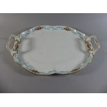 A Large Hand Painted Two Handled Porcelain Minton Drinks Tray Decorated with Roses and Blue Swags