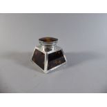 A Silver and Tortoiseshell Desk Top Ink Pot with Ceramic Liner,