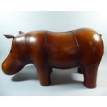 A Vintage Leather Footstool in the Manner of Liberty, Modelled as a Hippopotamus.