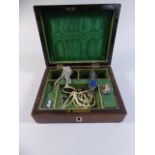 A Small Victorian Rosewood Jewellery Box with Selected Costume Jewellery.