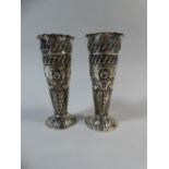 A Pair of Silver Repousse Work Vases with Ferns, Flowers and Other Naturaistic Decoration.