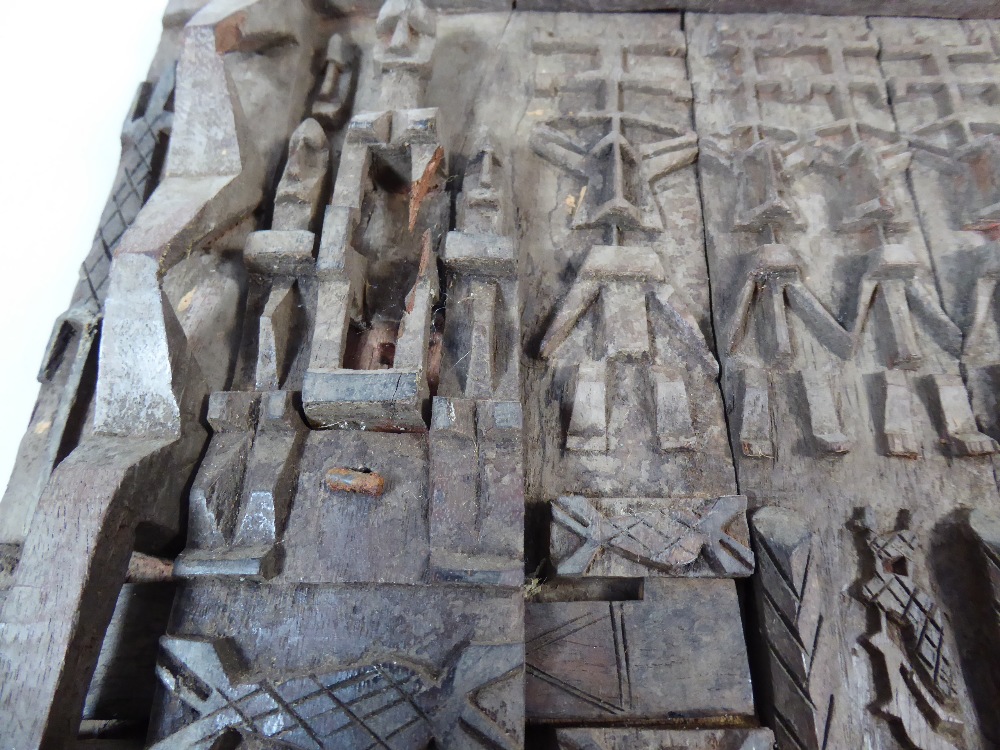 A Carved Wooden West African Dogon (Mali) Granary Door with Sliding Lock and Decorated with Figures, - Image 3 of 3