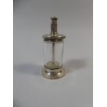 An Edwardian Silver Mounted Cylindrical Glass Atomizer with Stepped Silver Foot and with Etched