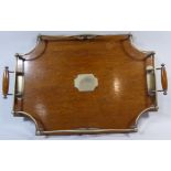 An Edwardian Two Handled Oak and Silver Plated Drinks Tray.