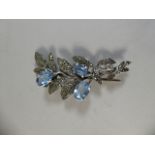 A Good, Large Silver, Marcasite and Blue Stone Brooch of Naturalistic Foliate Form.