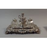 A Good Silver Desk Top Inkstand with Centre Pen Holder having Removable Candlestick and Flanked by