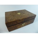 A Small 19th Century Burr Oak Box with Inlaid Brass Shield Escutcheons.