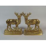 A Pair of Victorian Brass Stag Door Stops,