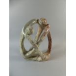 A Carved Stone Modern Art Sculpture, Entwined Figures,