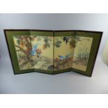 A Four Fold Oriental table Screen with Bird Decoration