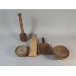 A Collection of 19th Century Wooden Kitchen Tools to Include Two Butter Moulds, Butter Pats,