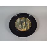 An Ebonised Framed Pratt Ware Plaque Depicting Children Playing, Hairline Crack,