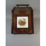 An Edwardian Oak Coal Box with Brass Mounts and Inset Tiled Decorated with Fox