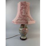 A Gilt and Enamelled Decorated Table Lamp with Shade,