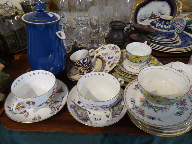 A Tray Containing Denby Coffee Pot, Royal Worcester Hunting and Golfing Teacups and Saucers,