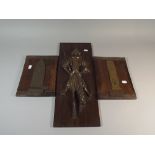 Three Brass Mounted Oak Wall Hangings,