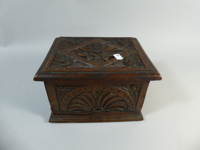 A 19th Century Carved Oak Box with Hinged Lid,