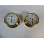 A Pair of Miniature Brass Ships Instruments to Comprising Clock and Barometer by Sestrel,