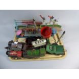 A Tray Containing 0 Gauge, Hornby and Other Clockwork Railway Items to Include Engines,