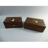 A Small Mother of Pearl Inlaid Rosewood Work Box (Missing Tray) and a Similar Example with Painted