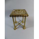 A 19th Century Brass Kettle Stand with Barley Twist Supports and Pierced Square Top,