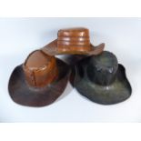 Three Vintage Australian Leather Hats