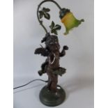 A Reproduction Bronze Effect Figural Table Lamp in the Form of a Standing Cherub,