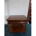 A Modern Cross Banded Square Topped Occasional Table with Drawer and Stretcher Shelf,